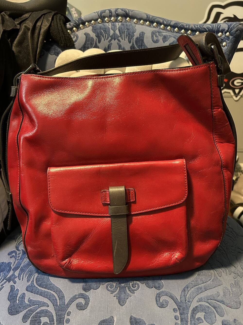 Tumi Mabery Candy Apple Red Leather Hobo Bag